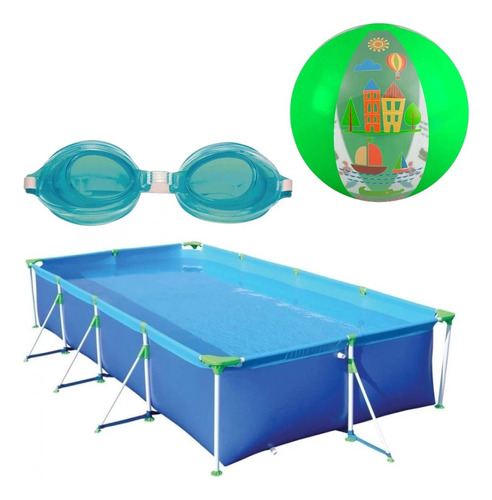 Kit Piscina 6200 L+óculos Natação Infantil Verde+ Bola 40 Cm