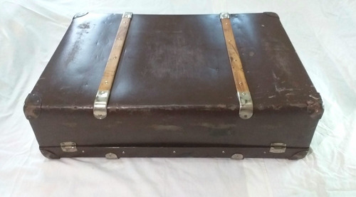Antigua Valija De Cartón Madera Cuero Rigido Circa 1940 (Usado)
