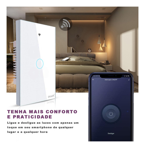 Interruptor Smart Touch Screen 1 Botão Google Alexa - Ekaza