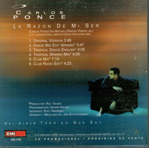 Carlos Ponce 2 Cds La Razon De Mi Ser +5 Remix & Decir Adios (Usado)