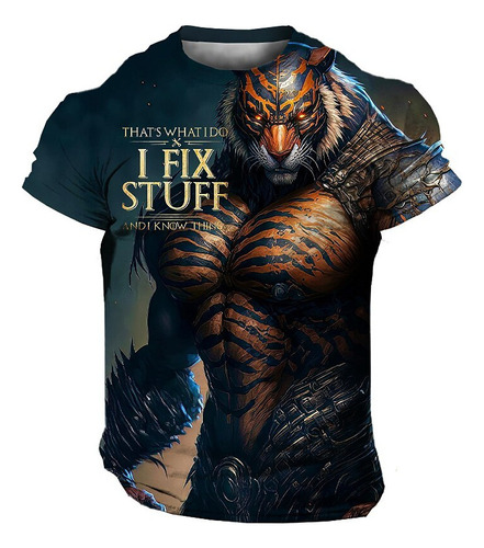 Ax Divertido Tigre León Gráfico 3d Impreso Camiseta