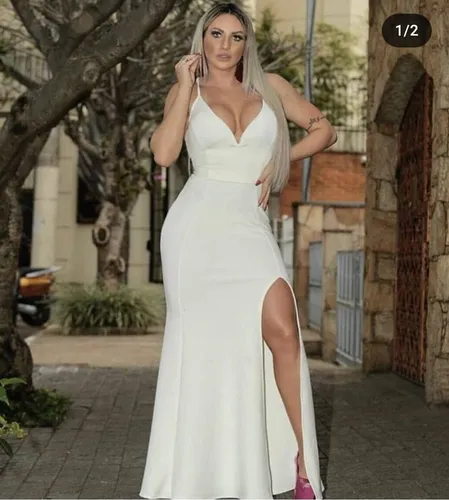 Vestido Longo Branco Decote Fenda Lan amento Promo o Barato