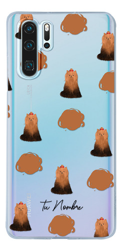 Funda Para Huawei Para Mujer Perrito Yorki Manchas Tu Nombre