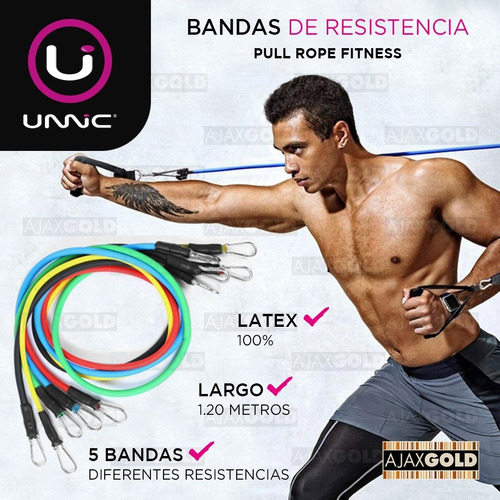 Imagen 3 de 7 de Set Kit De 5 Bandas Elasticas Profesional Resistencia Latex