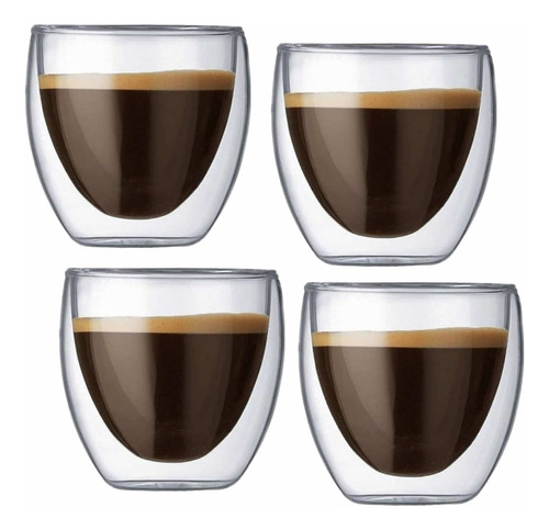 Copo Vidro Duplo Café Expresso Chá Capuccino 4 Peças 230ml