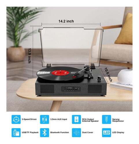 Player De Discusión De Vinilo Con Altavoces, Tocadiscos De 3