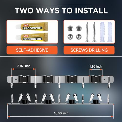 Soporte De Pared Para Escobas Con Estantes Y Ganchos