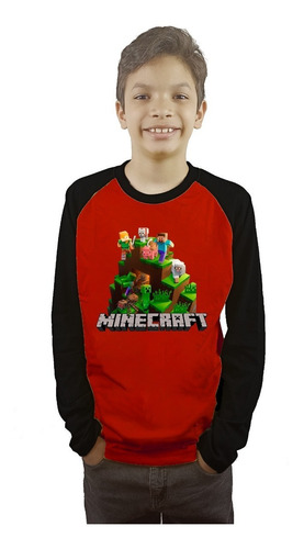 Polera Minecraft Manga Larga Estampada Dtf Cod 001