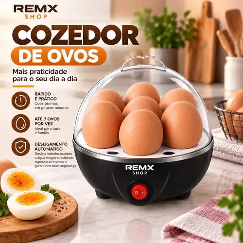 Cozedor De Ovos Panela Elétrica Cozinha A Vapor Automático Legumes Portátil Prático Rápido 7 Ovos Em 5min Desligamento Automático Preto - Remx Shop