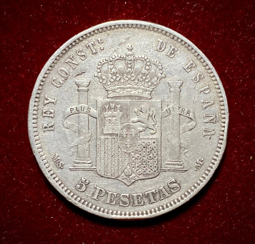 Moneda 5 Pesetas España 1881 Plata 0.900 Km 676 Alfonso 12 (Usado)