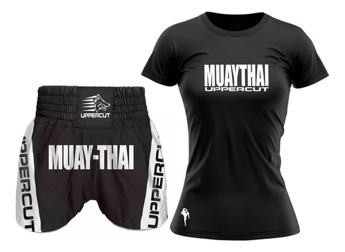 Kit Uppercut Short Calção Muay Thai Feminino E Camiseta 