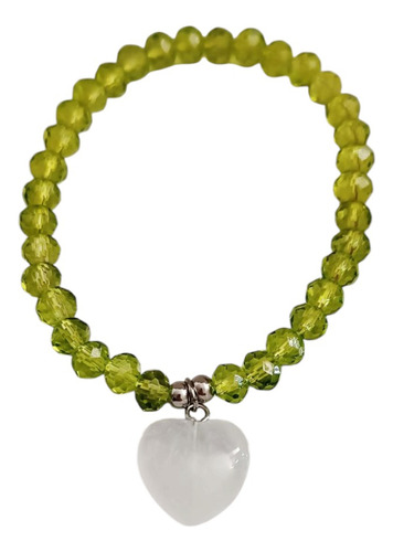Pulsera Con Corazón Cuarzo Blanco Y Cristal Checo