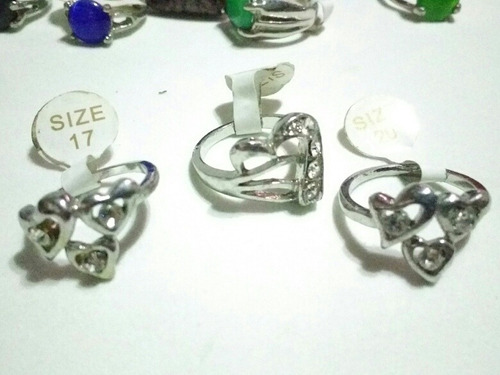 6x Anillos De Acero Quirúrgico Diseño Corazón Con Piedras