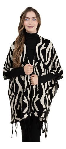 Poncho Capa Tejido Fino Suave Animal Print Flecos Elegante.