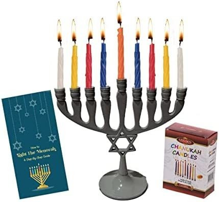 Imagen 1 de 1 de Hanukkah Menorah With Candles And Guide For All 8 6  - Star 
