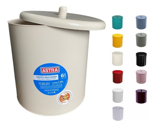 Lixeira Cesto Com Tampa 6 Litros Banheiro Cozinha Astra Cor Argila
