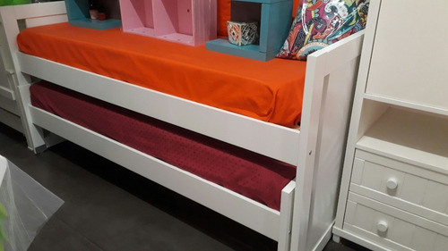Imagen 7 de 10 de Cama Nido Cucheta 1 Plaza Mdf Laqueada Blanca Cama Ruedas