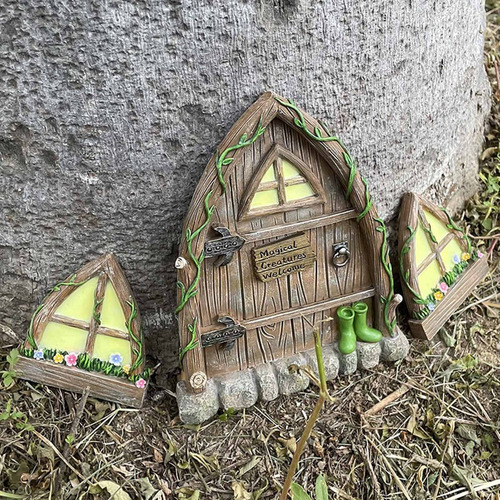 Gnomo De Hadas En Miniatura, Ventana Y Puerta A Casa,