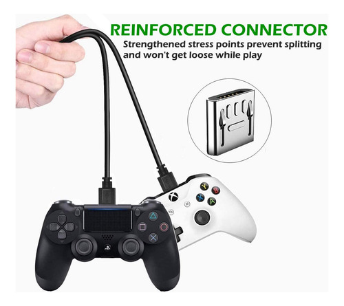 Pacote Com 2 Cabos Usb De Controle Ps4 De 3 M, Toque E Carre
