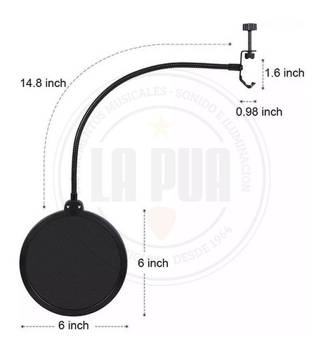 Imagen 2 de 6 de Anti Pop Hüguel Bf8 Cuello De Ganso P/soporte De Micrófono