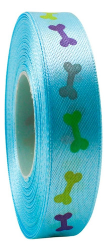 Fita De Cetim 15mm Com 20 Metros - Pet Laços Gravata Ossinho Cor Azul - Fita De Cetim