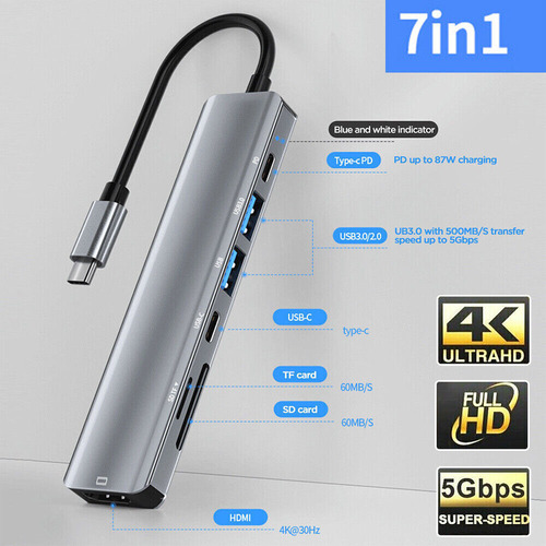 Adaptador Hub Type C 7 En 1 Usb 3.0 Hdmi 4k Multipuerto Usb