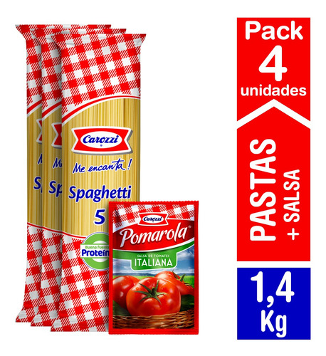 Imagen 1 de 1 de Carozzi Pasta Pack 3 Spaghetti 5 + Salsa Pomarola 1,4 Kg