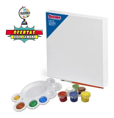 Imagen 1 de 10 de Kit Artistico Escolar Lienzo 25x25cm+6pinturas+pincel+godete