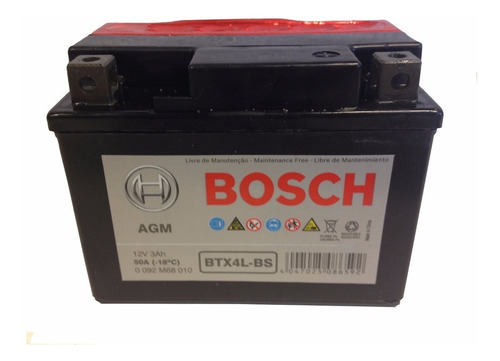 Bateria Bosch Btx4l = Ytx4lbs 12v 3ah Gel Fan Bross Fas Motos