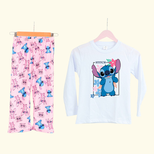 Pijama Stitch Floreado Camiseta Y Pantalon Niño Niña Nena