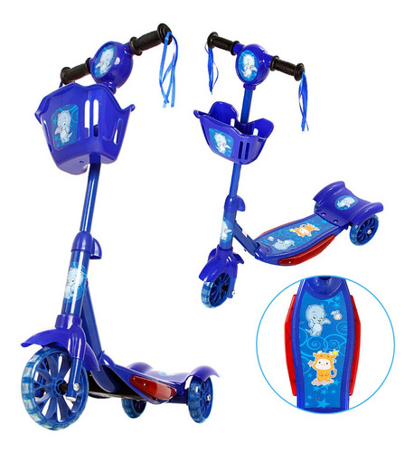 Patinete Para Meninos De 3 Rodas Com Led E Som Art Brink Cor Azul Patinete Infantil Scooter