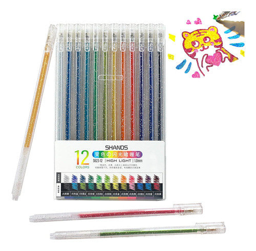 Bolígrafos De Gel Purpurina, 12 Colores,  Rueso De 1.0...