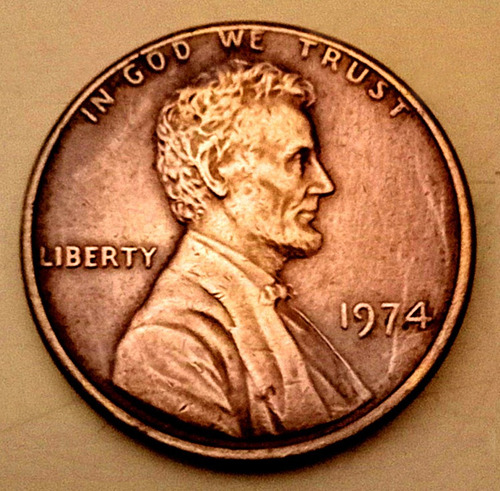 Moneda Antigua U S A - 1 Cent 1974 - Abraham Lincoln (raro) (Usado)