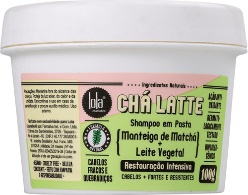 Shampo Em Pasta Lola Cosmetics Chá Latte Matchá 100g