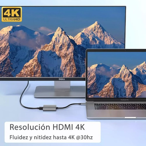 Adaptador Tipo C A Hdmi 4k Convertidor Hub Usb 3.0 3 En 1