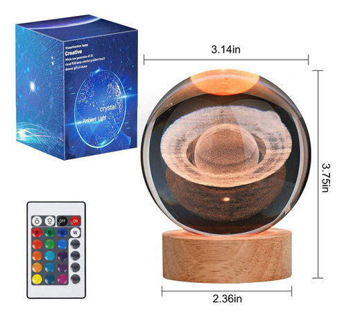 T Lámpara De Saturno Con Forma De Bola De Cristal 3d Grande