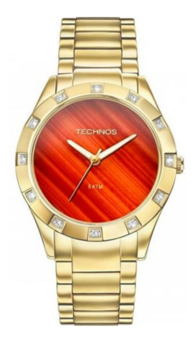 Relógio Technos Feminino Stone Collection 2033ab/4r Cor da correia Dourado Cor do bisel Dourado Cor do fundo Vermelho