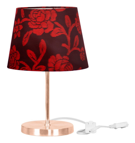 Abajur Eros Dome Floral Vermelho Base Redonda Cobre