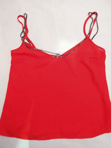 Blusa De Gasa Roja Con Piedras Talle S