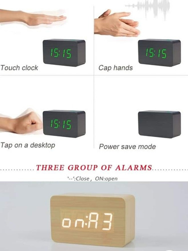 Imagen 7 de 10 de Reloj Led Digital Madera Usb Pilas Alarma Fecha Temperatura