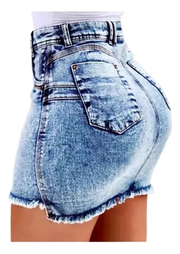 Falda Short De Jean Para Mujer Tiro Alto Desflecada 1703