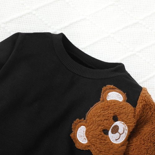 Conjunto De Sudadera Manga Larga Bebé Con Estampado De Osito Negro 18-24 M