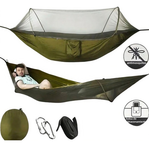 Hamaca de Camping Yuhuangcheng Dcm2487 Portátil con Red Hamaca Camping con Mosquitera Fabricada de Tela Nailon con Correas para Arboles Excelente para Acampar Al Aire Libre en Jardines Y Viajes