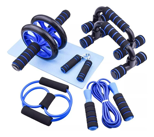 Kit Rodillo Abdominal Barras Push-up Cuerda Ejercitador Mano
