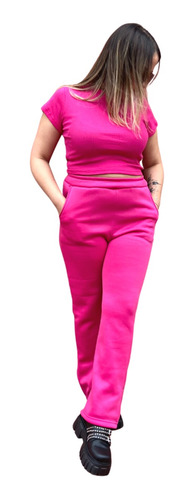 Conjunto Pantalon Jogging Frizado Y Remera Mujer Rosa 