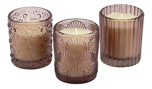 Trio Velas Perfumadas Decorativa Copo Vidro Fumê Aromáticas