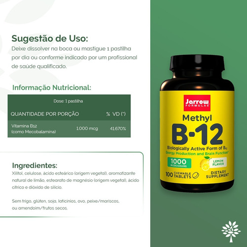 Vitamina B12 Metilcobalamina 1000 Mcg Jarrow Formulas