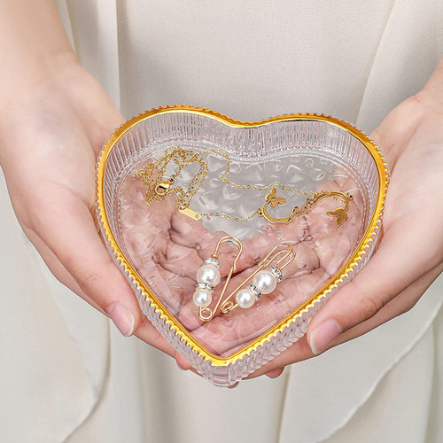 H Plato De Cristal Para Joyas Con Forma De Corazón