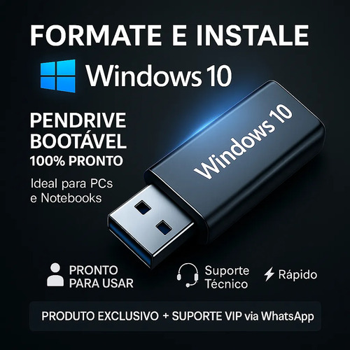 Pendrive Bootável 16 Gb Windows 10 + Pacotão De Programas Preto
