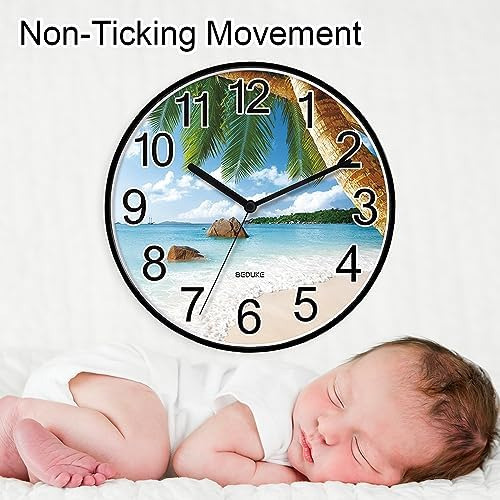 Reloj De Pared Sin Tictac, Gran Número, Costero, Playa, Func